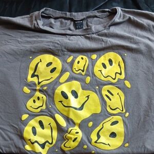 Shein Gray T-Shirt with Yellow Smiley Faces
